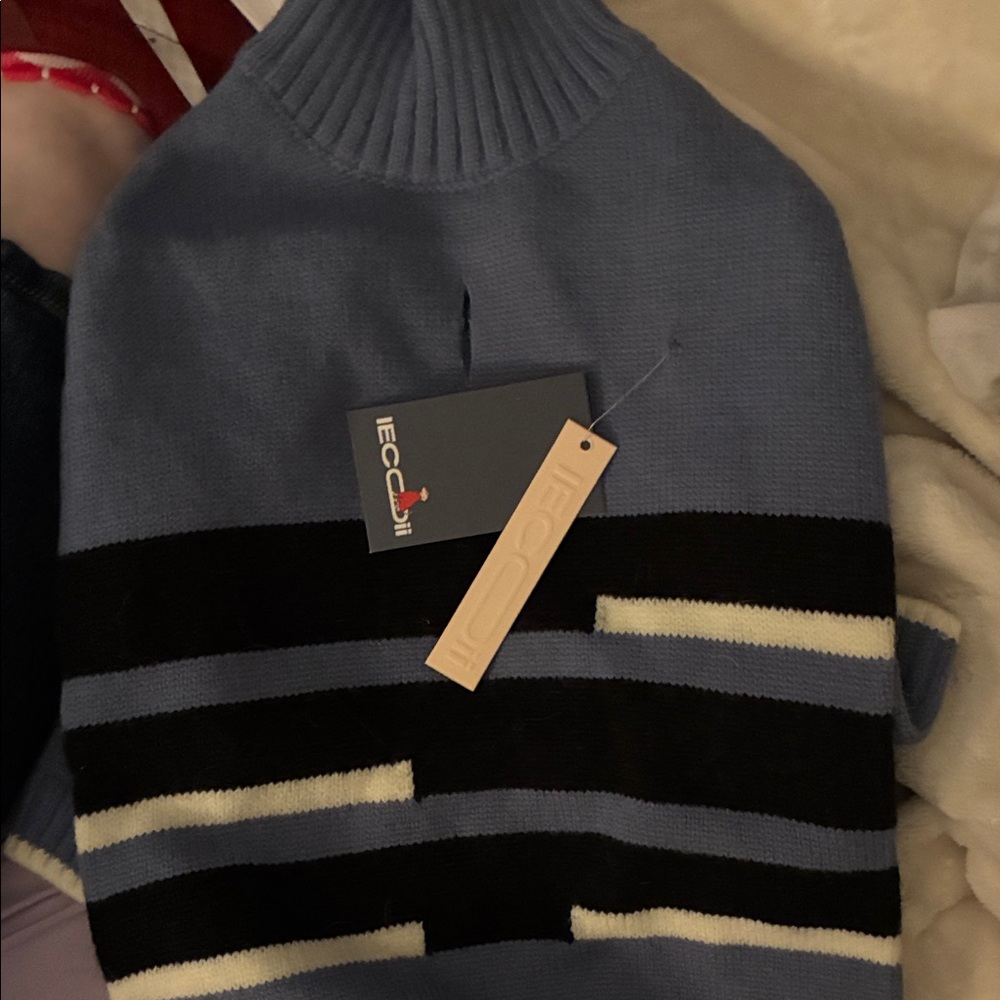 Greyhound Blue Dog Sweater with Black and White Stripes-X-Small - Picture 2 of 4